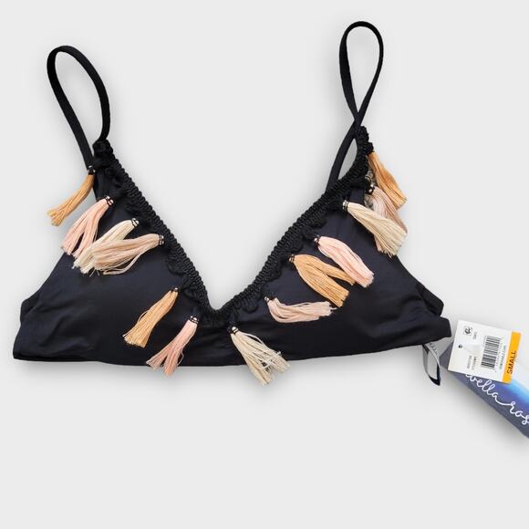 Isabella Rose Neutral Tassle Black Bralette Triangle Bikini Swim Top Sz S - Picture 7 of 8